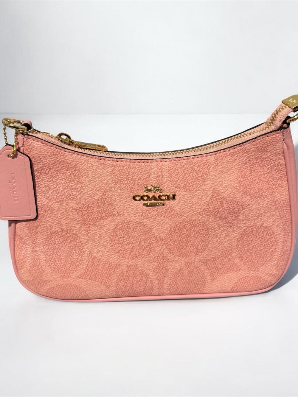 Coach Pink Signature Teri Shoulder Bag with Gold Hardware